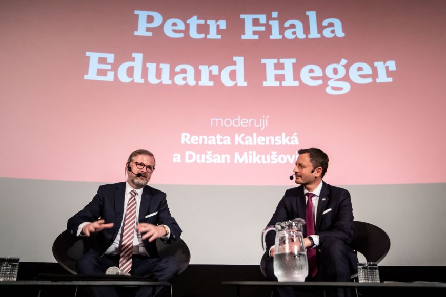 Premiér České republiky Petr Fiala a premiér Slovenské republiky Eduard Heger