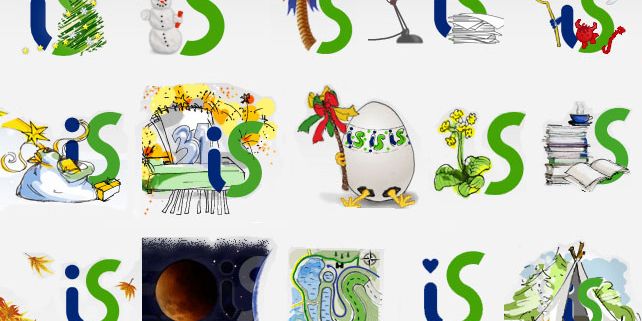 Poprvé se logo Informačního systému MU dočkalo úprav na Vánoce v roce 2008. Od té doby bylo logo zapadané listím, proměnilo se v pomlázku nebo se stalo turistickou mapou. Zdroj: is.muni.cz.