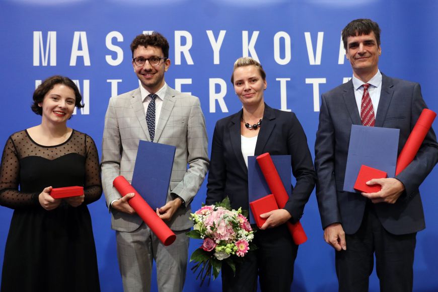 The Rector’s Award for teacher Zuzana Vikarská was received by Terézia Lazarová and Michal Kovalčík (from left), Iva Dřímalová and Tomáš Brázdil received the award in person.