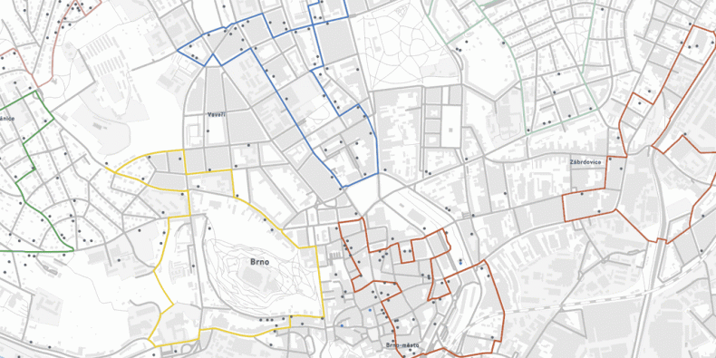 Když na chodníku najdete nasprejovanou značku BAM.BRNO.CZ, stojíte přímo na některé z architektonických stezek. Grafika: bam.brno.cz.