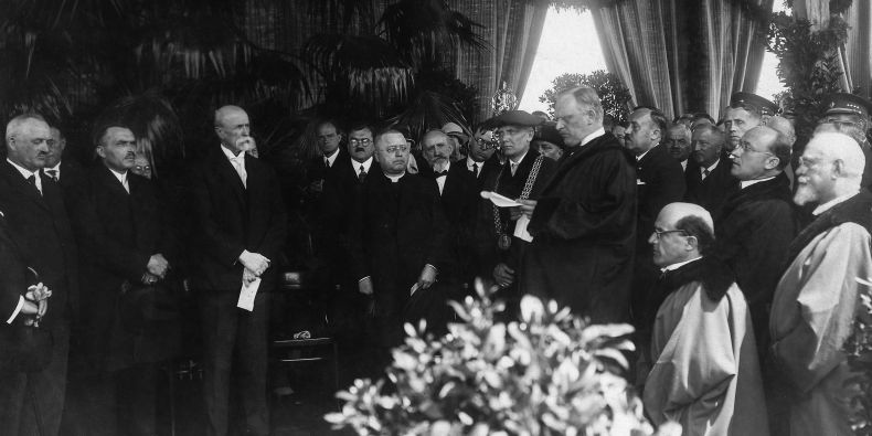Tomáš Garrigue Masaryk na slavnosti kladení základního kamene Právnické fakulty MU.